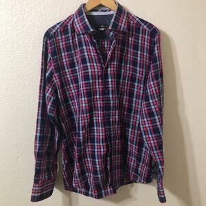 Stone Rose Mens Plaid Button Down Cotton Shirt Blue & Pink - Size 5 or XL